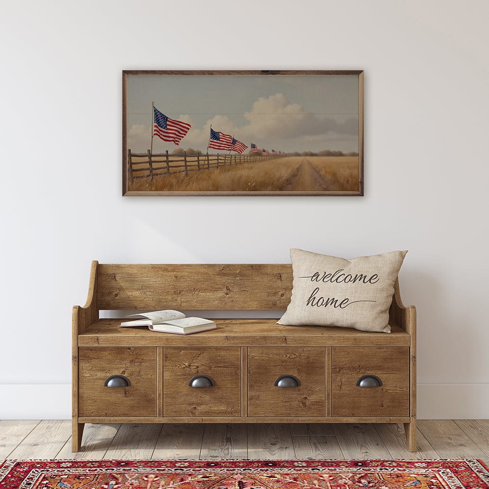 Flags On Fence Line Printed and Framed Wall Sign