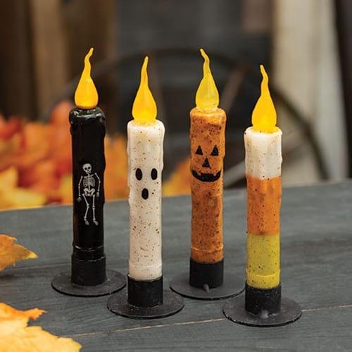 CWI Gifts LED Taper Candles Flicker Halloween LED Battery Taper Candle 7" High - Timer Set of 4 - Assorted