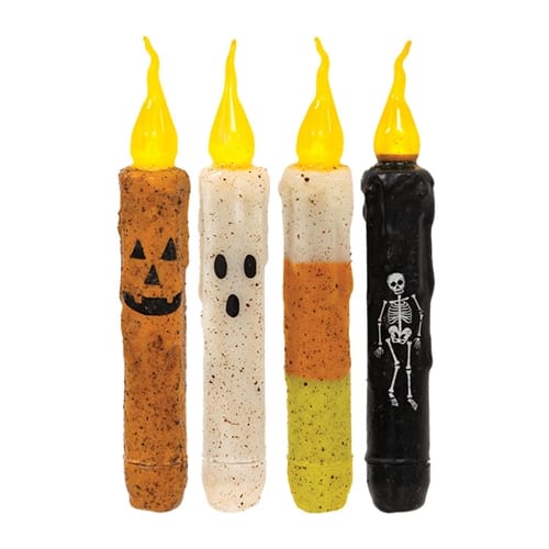 CWI Gifts LED Taper Candles Flicker Halloween LED Battery Taper Candle 7" High - Timer Set of 4 - Assorted
