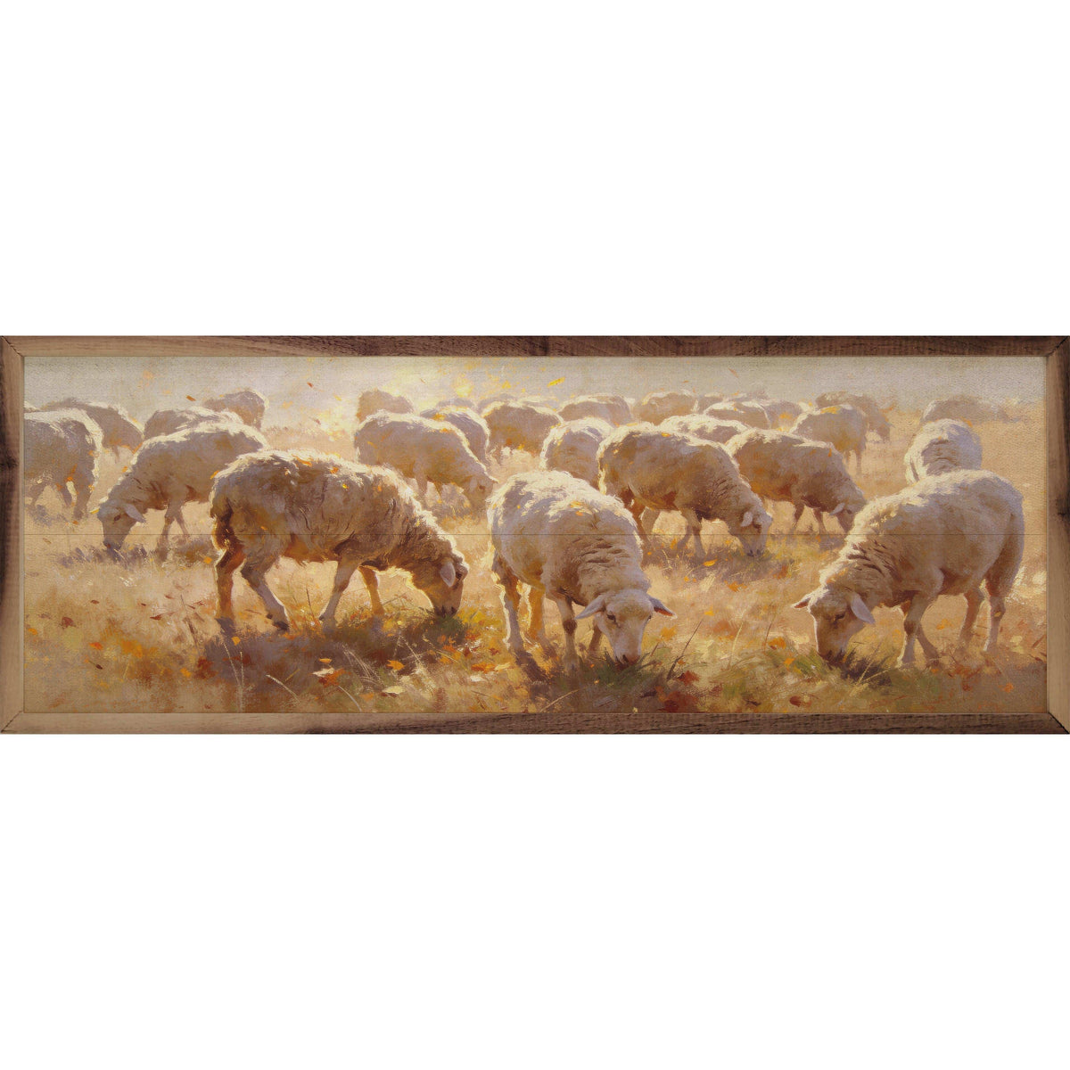 Kendrick Home Walnut Frames 12x4 Flock Of Sheep In Autumn Printed and Framed Wall Sign