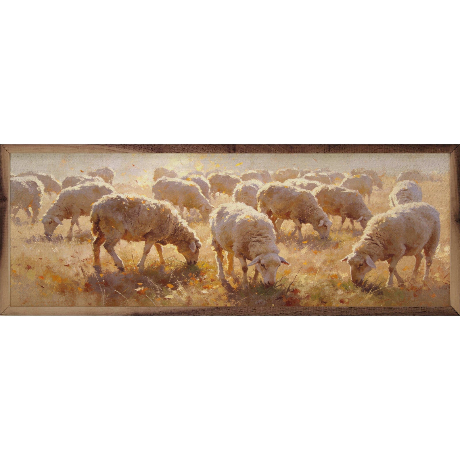 Kendrick Home Walnut Frames 12x4 Flock Of Sheep In Autumn Printed and Framed Wall Sign