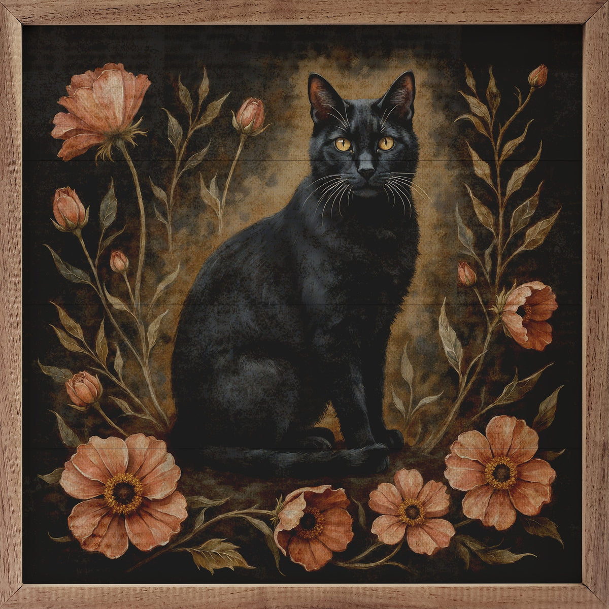 Kendrick Home Walnut Frames 4x4 Floral Autumn Cat