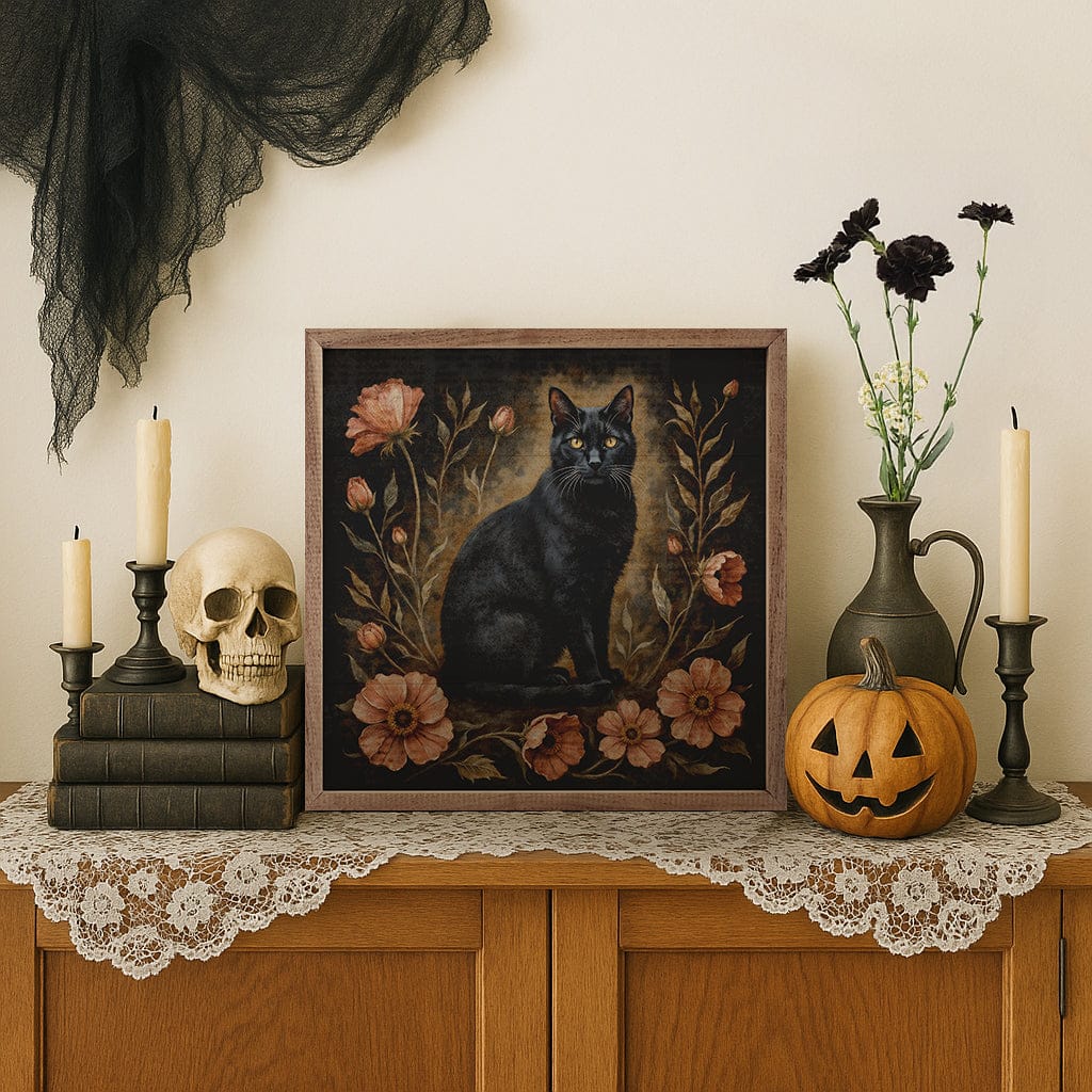 Kendrick Home Walnut Frames 4x4 Floral Autumn Cat