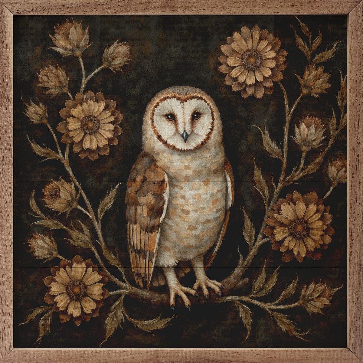 Kendrick Home Walnut Frames 4x4 Floral Autumn Owl