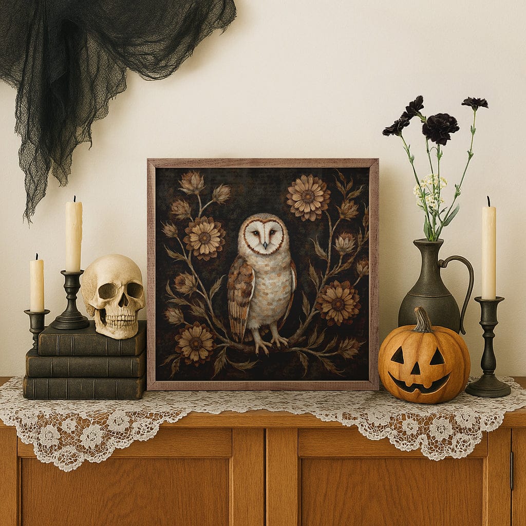 Kendrick Home Walnut Frames Floral Autumn Owl