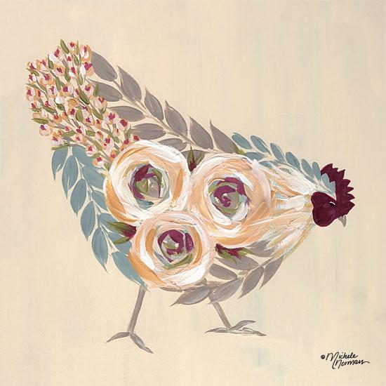 Penny Lane Publishing Floral Hen Blue And Yellow By Michele Norman Art Print - 12 X 12