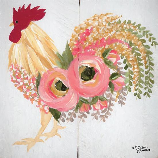 Floral Rooster On White By Michele Norman Art Print - 12 X 12-Penny Lane Publishing-The Village Merchant