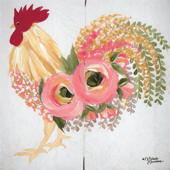 Penny Lane Publishing Floral Rooster On White By Michele Norman Art Print - 12 X 12