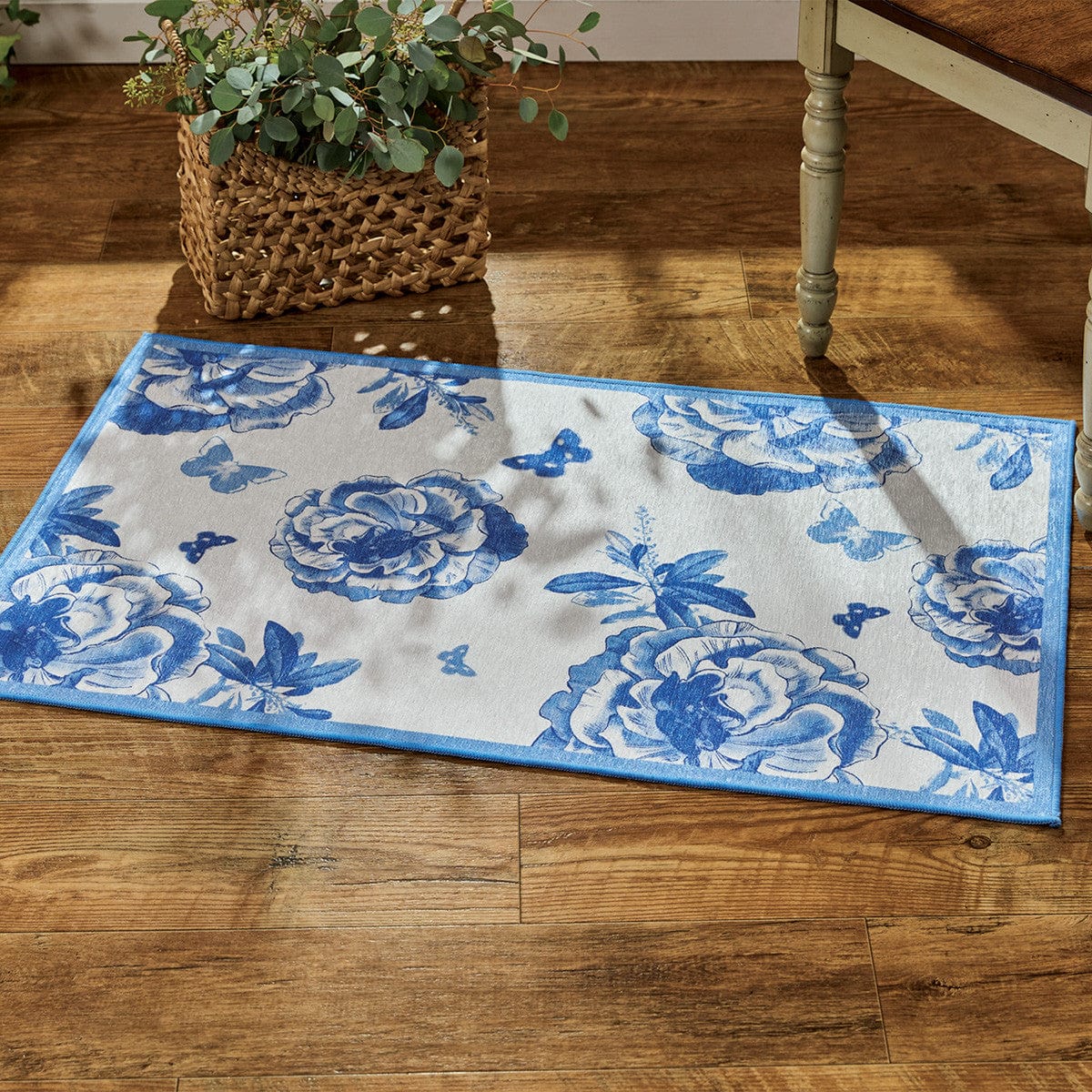 Florals And Flitters - Blue Printed Rug 24&quot; X 38&quot; Rectangle