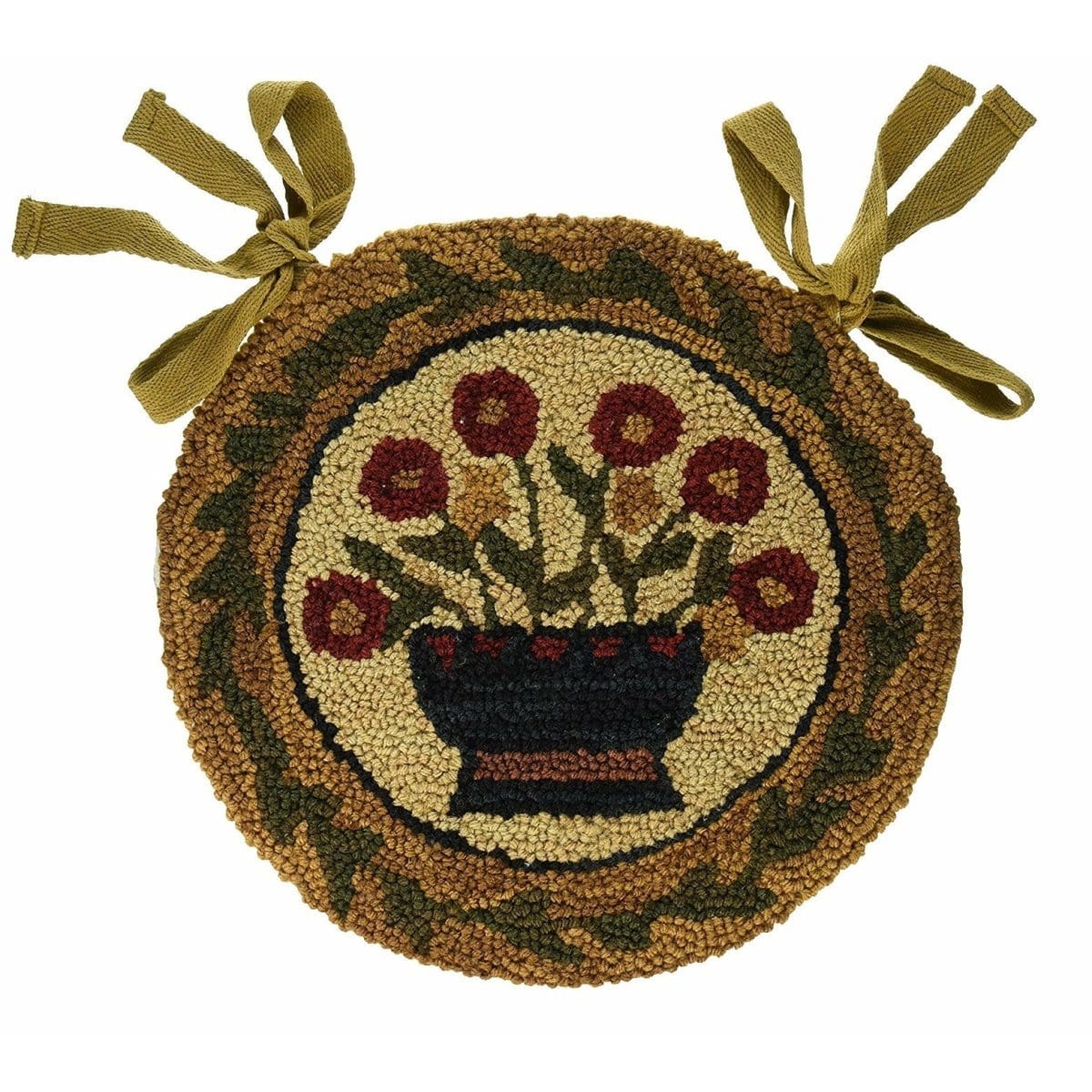 Flower Basket Hooked Chair Pad 14.5" Diameter Round-Park Designs-The Village Merchant