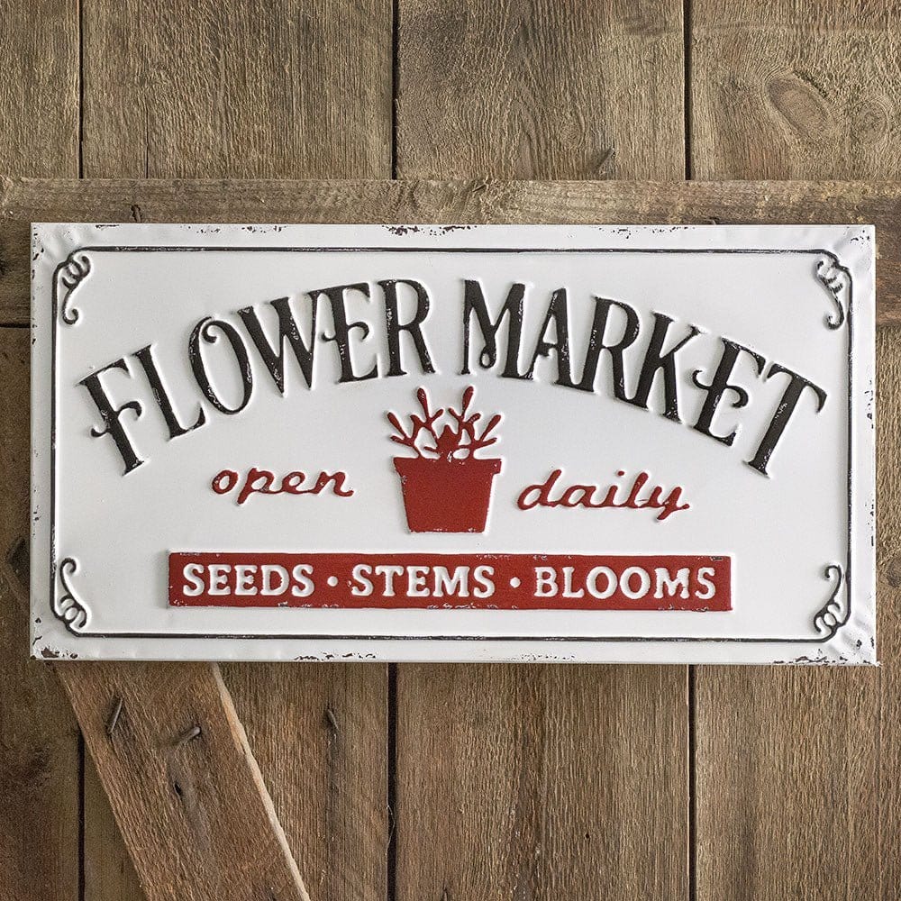 Flower Market Sign - Embossed Metal-CTW Home-The Village Merchant