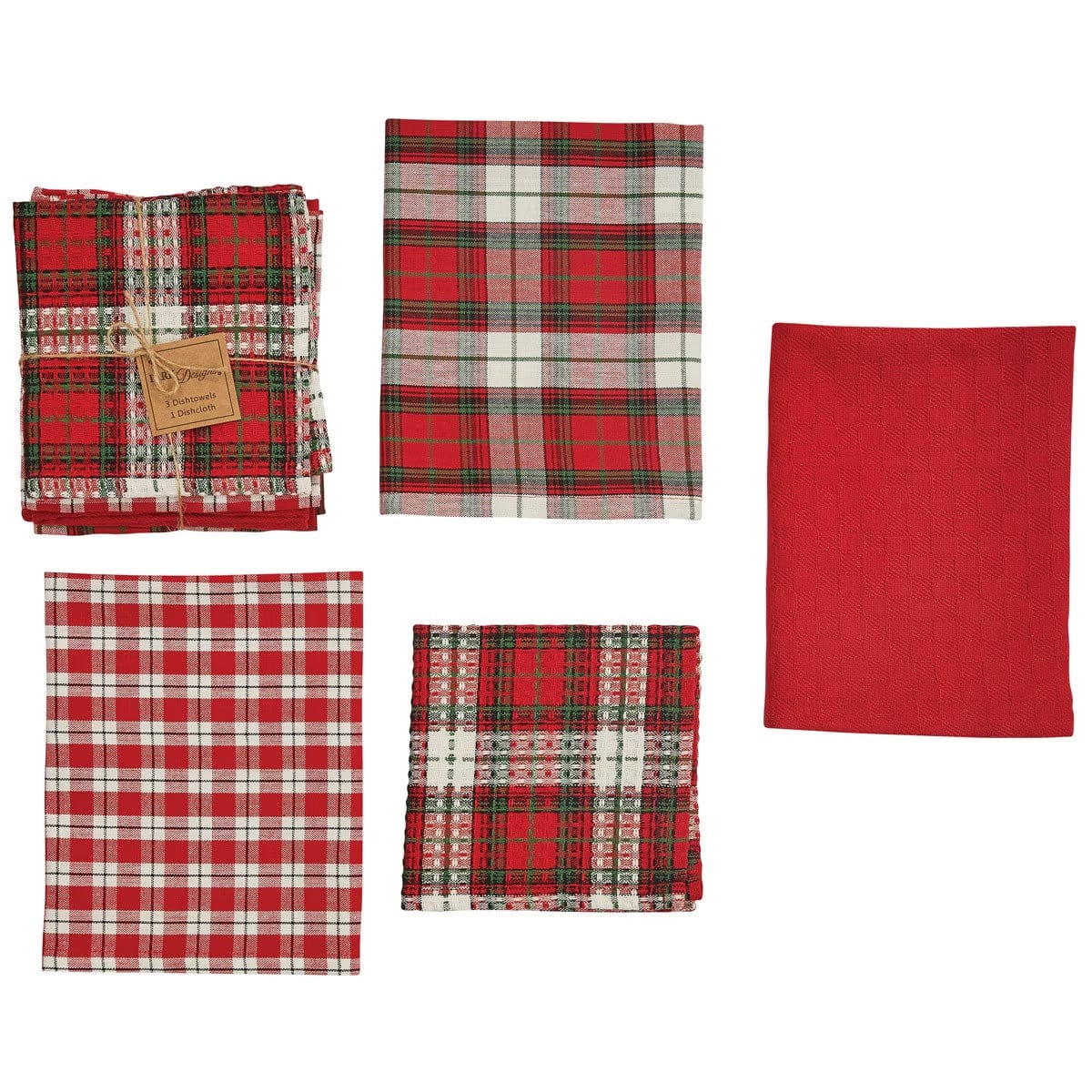 Flurry Friends Plaid Dishtowel & Dishcloth Set 3 DT, 1 DC