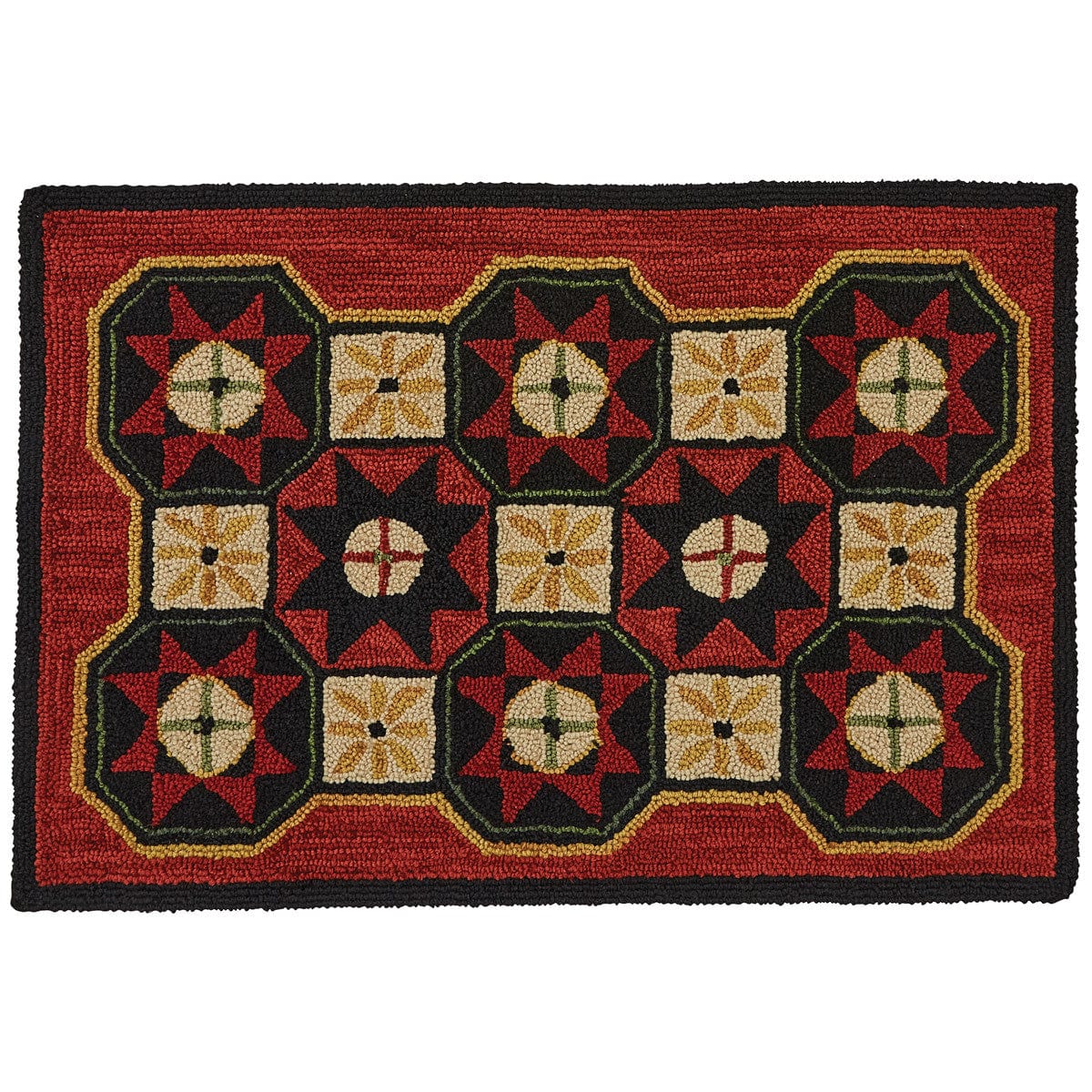 Folk Star Hooked Rug 24&quot; X 36&quot; Rectangle