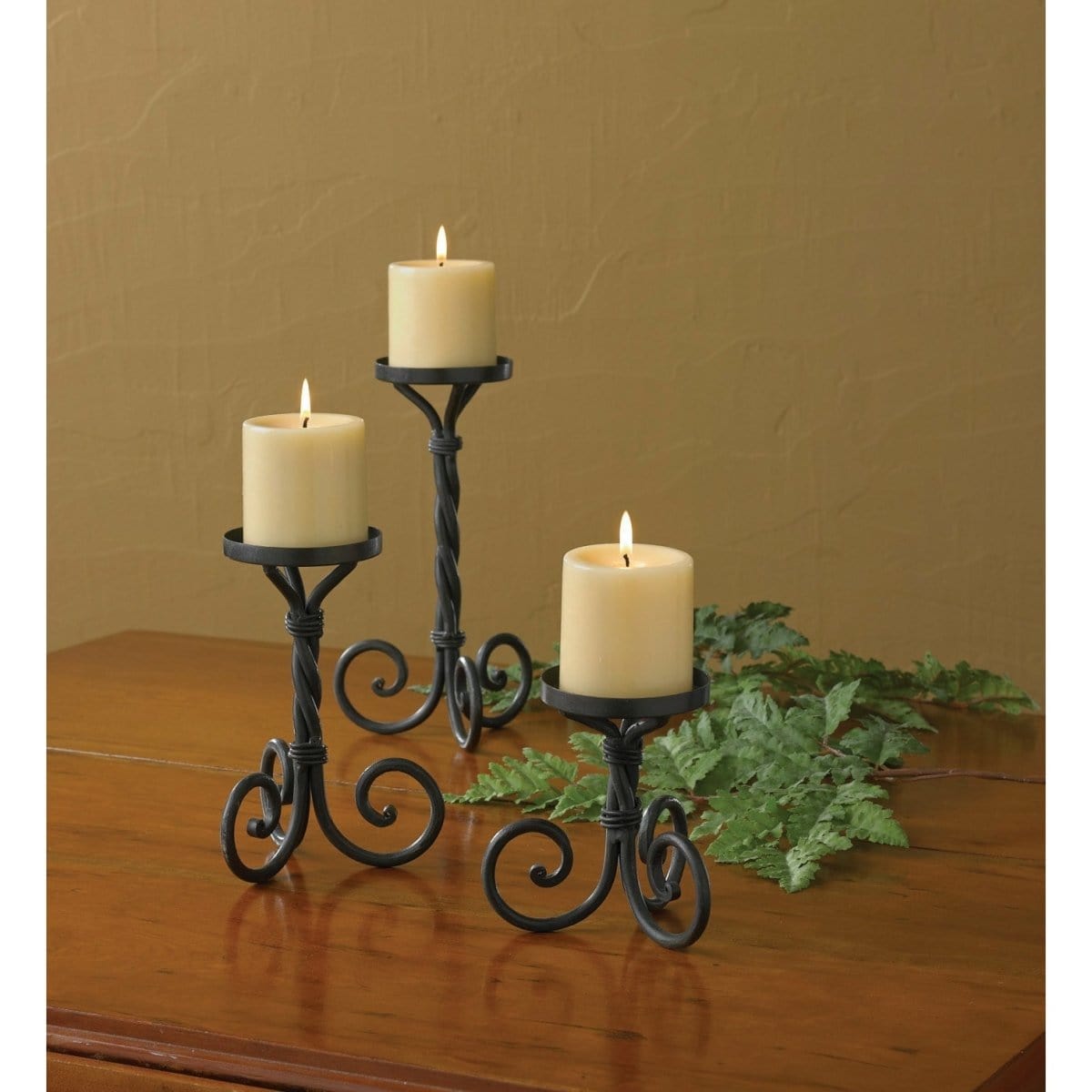Forged Iron Scroll Pedestal Candle Holder For Pillar Candles Set of 3-Park Designs-The Village Merchant