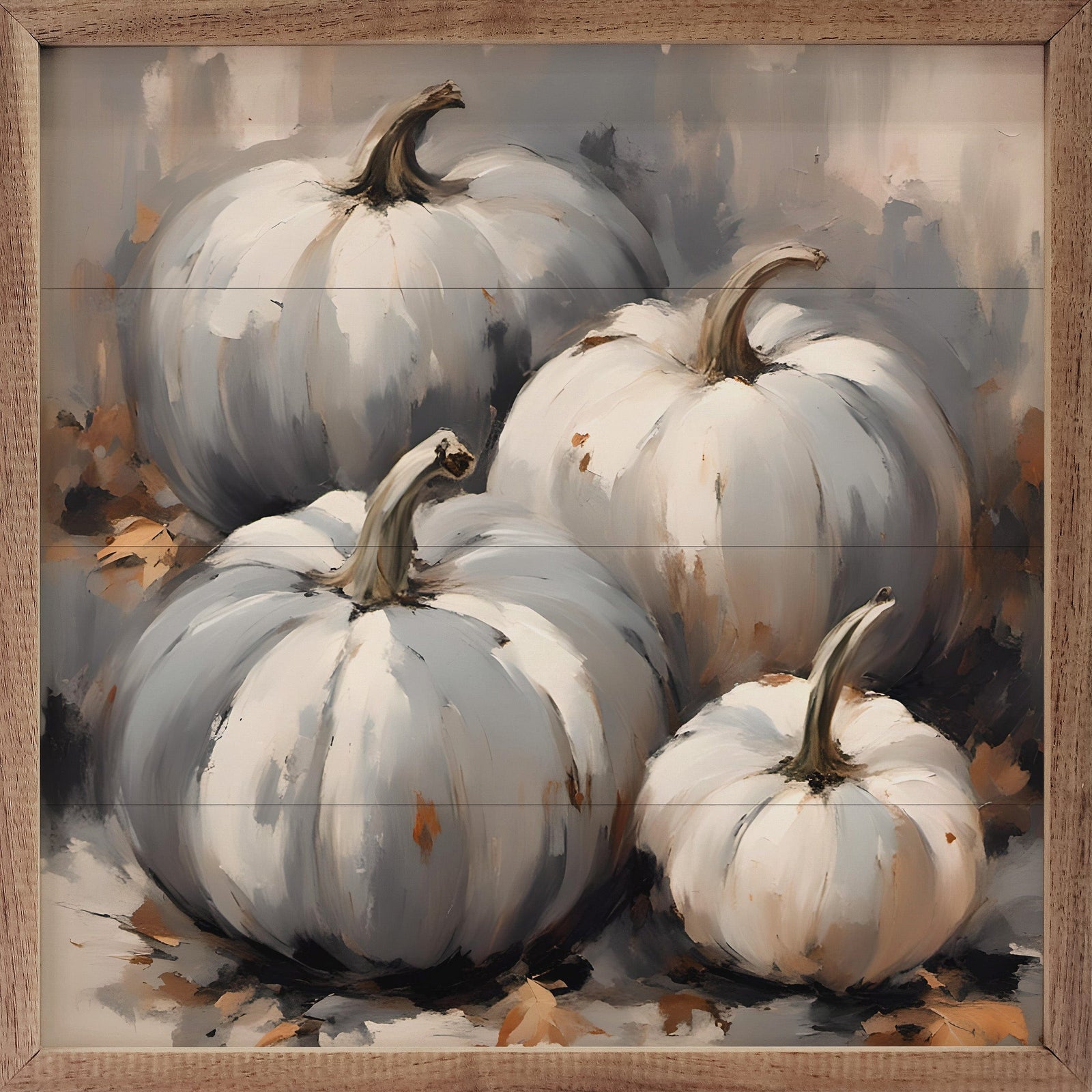 Kendrick Home Walnut Frames 4x4 Four Blue Gray Tone Pumpkins Printed and Framed Wall Sign