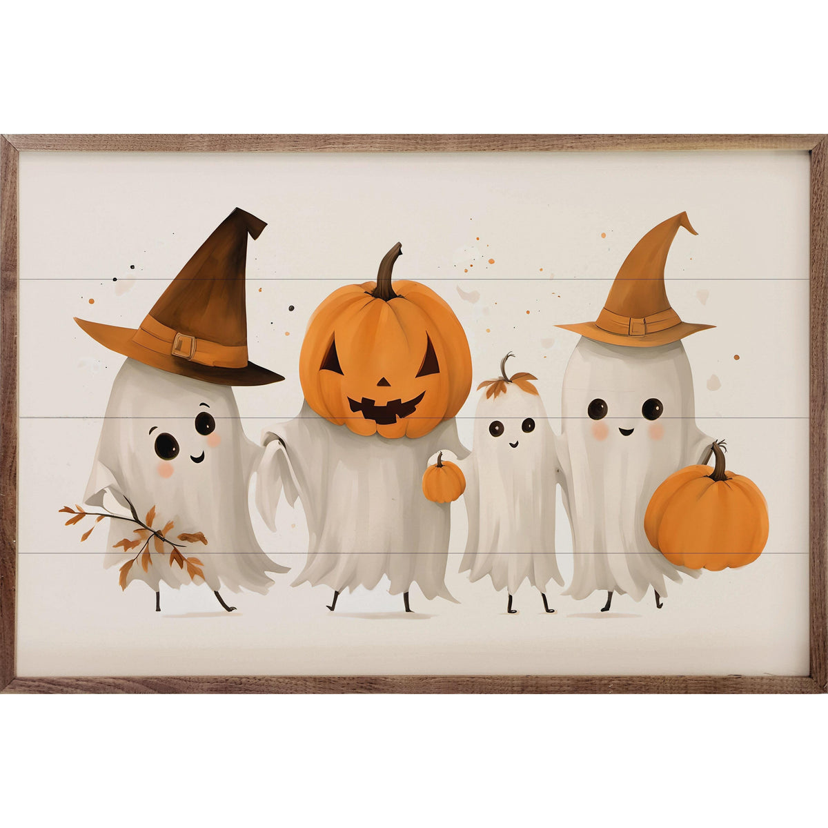 Kendrick Home Walnut Frames Four Ghost Friends White Printed and Framed Wall Sign