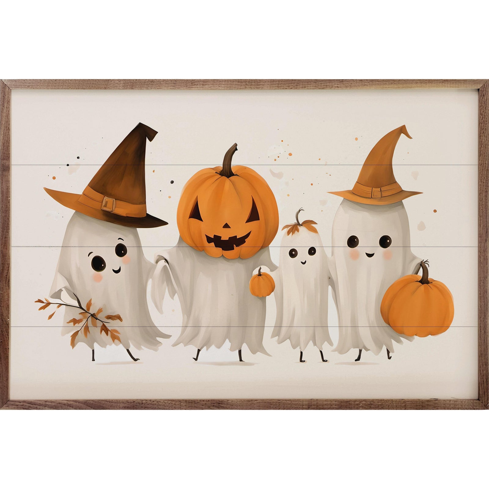 Kendrick Home Walnut Frames Four Ghost Friends White Printed and Framed Wall Sign