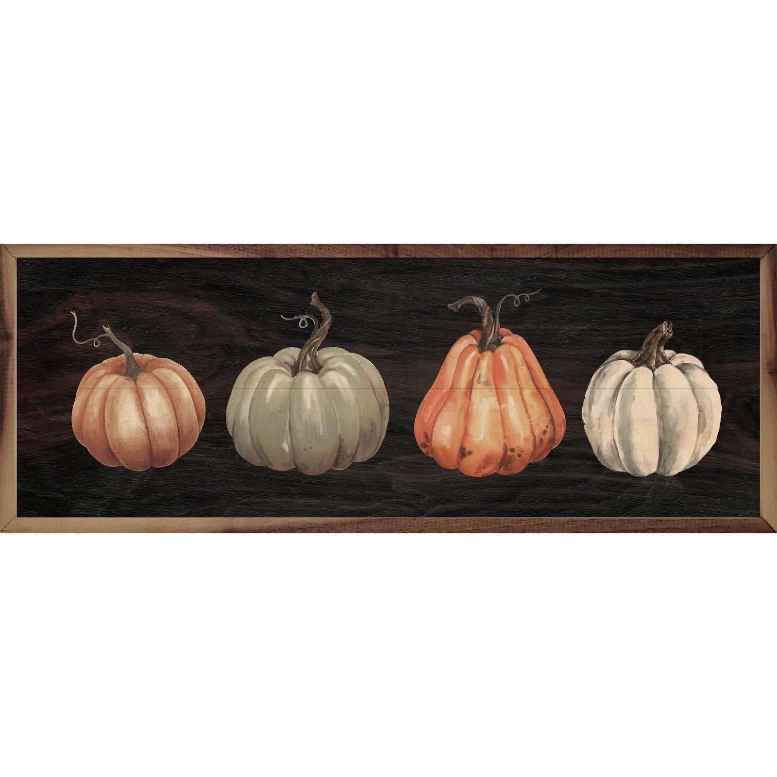 Kendrick Home Walnut Frames 12x4 Four Pumpkins Black Printed and Framed Wall Sign