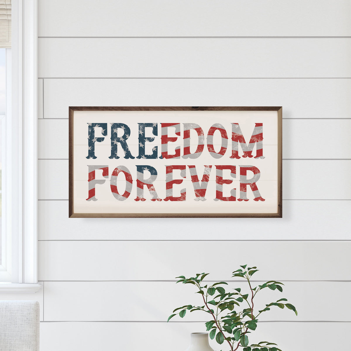Kendrick Home Walnut Frames Freedom Forever Flag White Printed and Framed Wall Sign