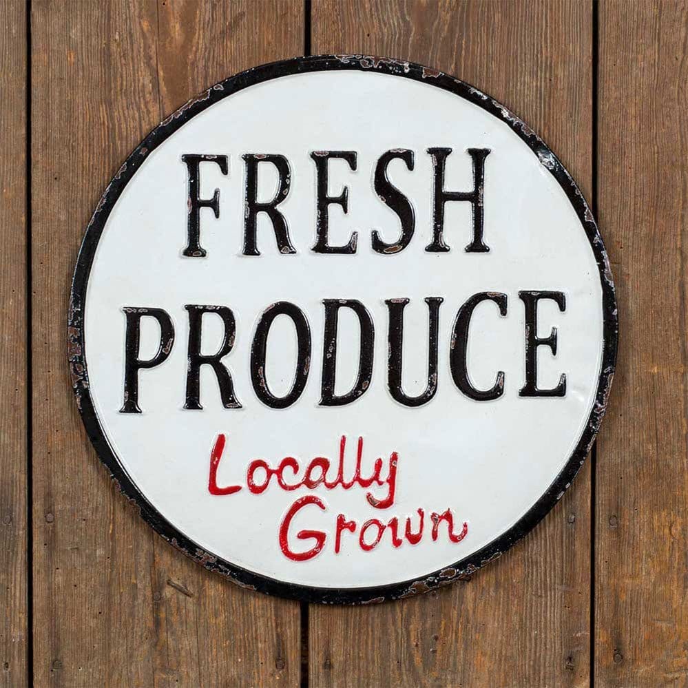 Fresh Produce Locally Grown Sign - Embossed Metal-CTW Home-The Village Merchant