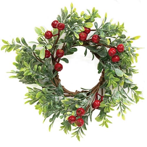 Frosted Boxwood &amp; Gooseberry Candle Ring / Wreath 3.5&quot; Inner Diameter