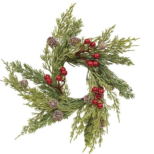 Frosted Soft Pine &amp; Berry Candle Ring / Wreath 3.5&quot; Inner Diameter