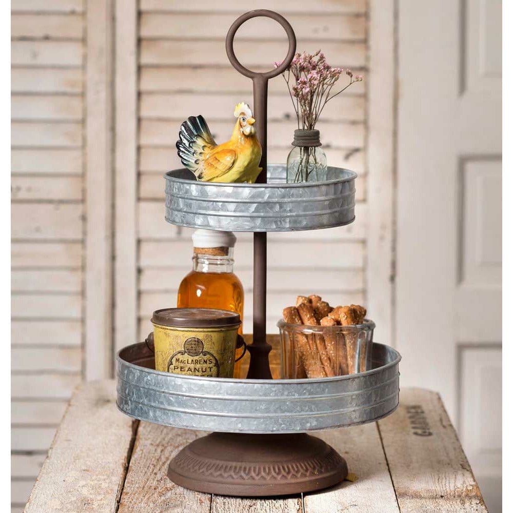 Galvanized &amp; Cast Metal Annabeth Caddy / Tray / Stand 2 Tier-CTW Home-The Village Merchant