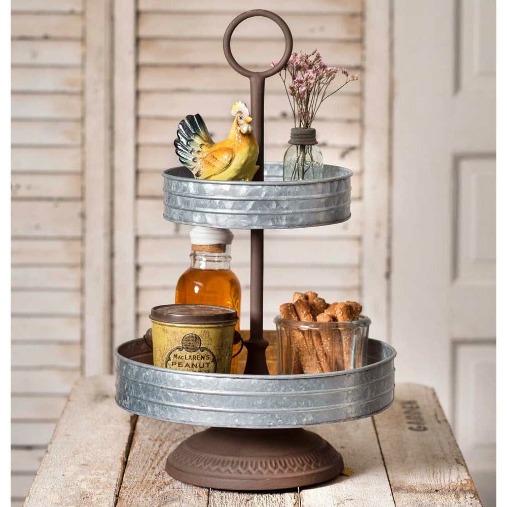 Galvanized & Cast Metal Annabeth Caddy / Tray / Stand 2 Tier-CTW Home-The Village Merchant