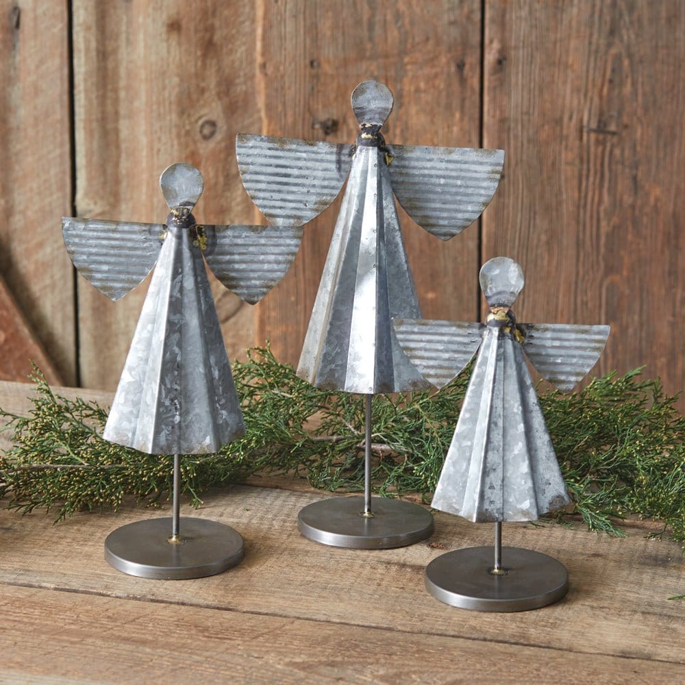Galvanized Metal Angels Figurines Set of 3 Assorted Sizes-CTW Home-The Village Merchant