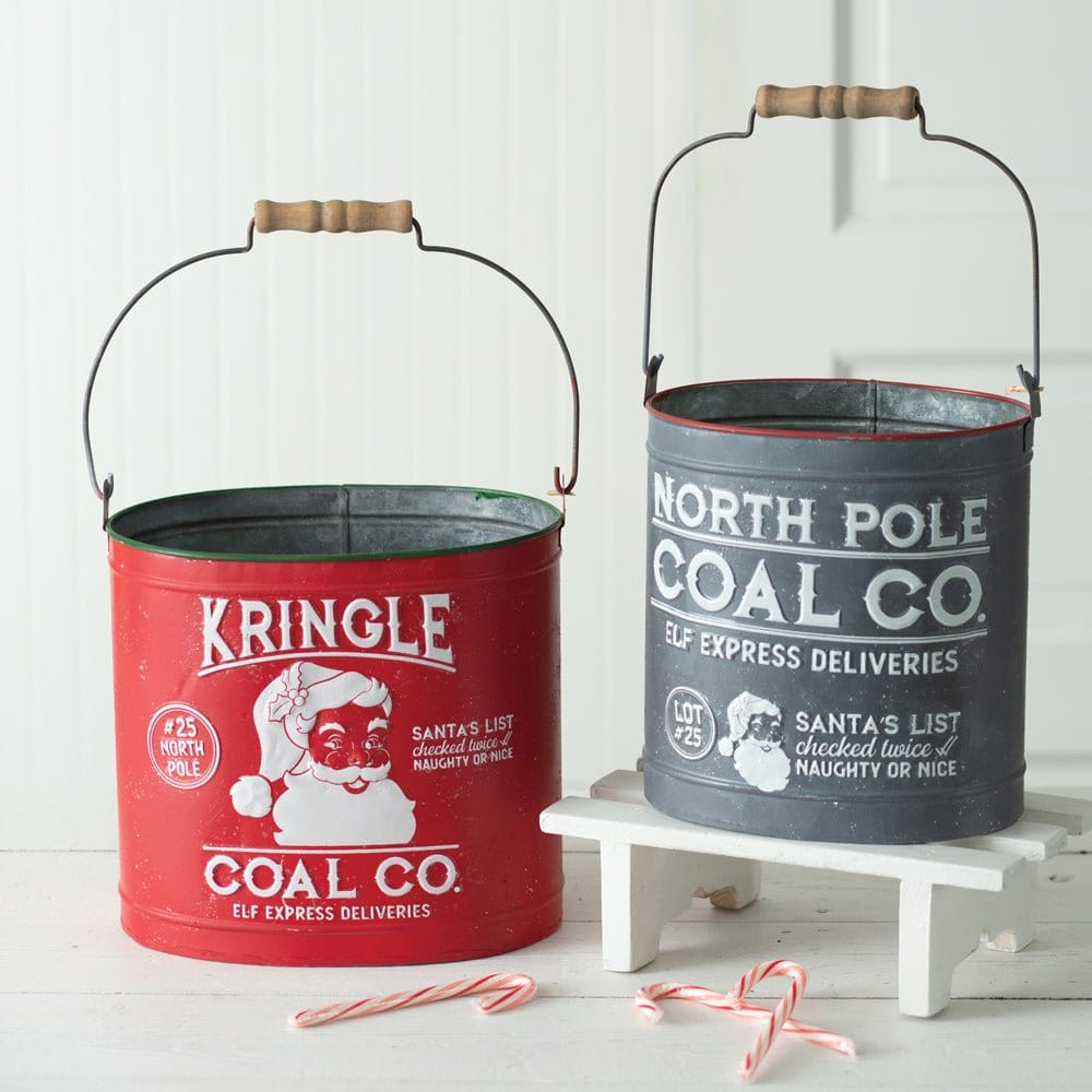 Galvanized Metal Christmas Coal Buckets Buckets Set of 2-CTW Home-The Village Merchant