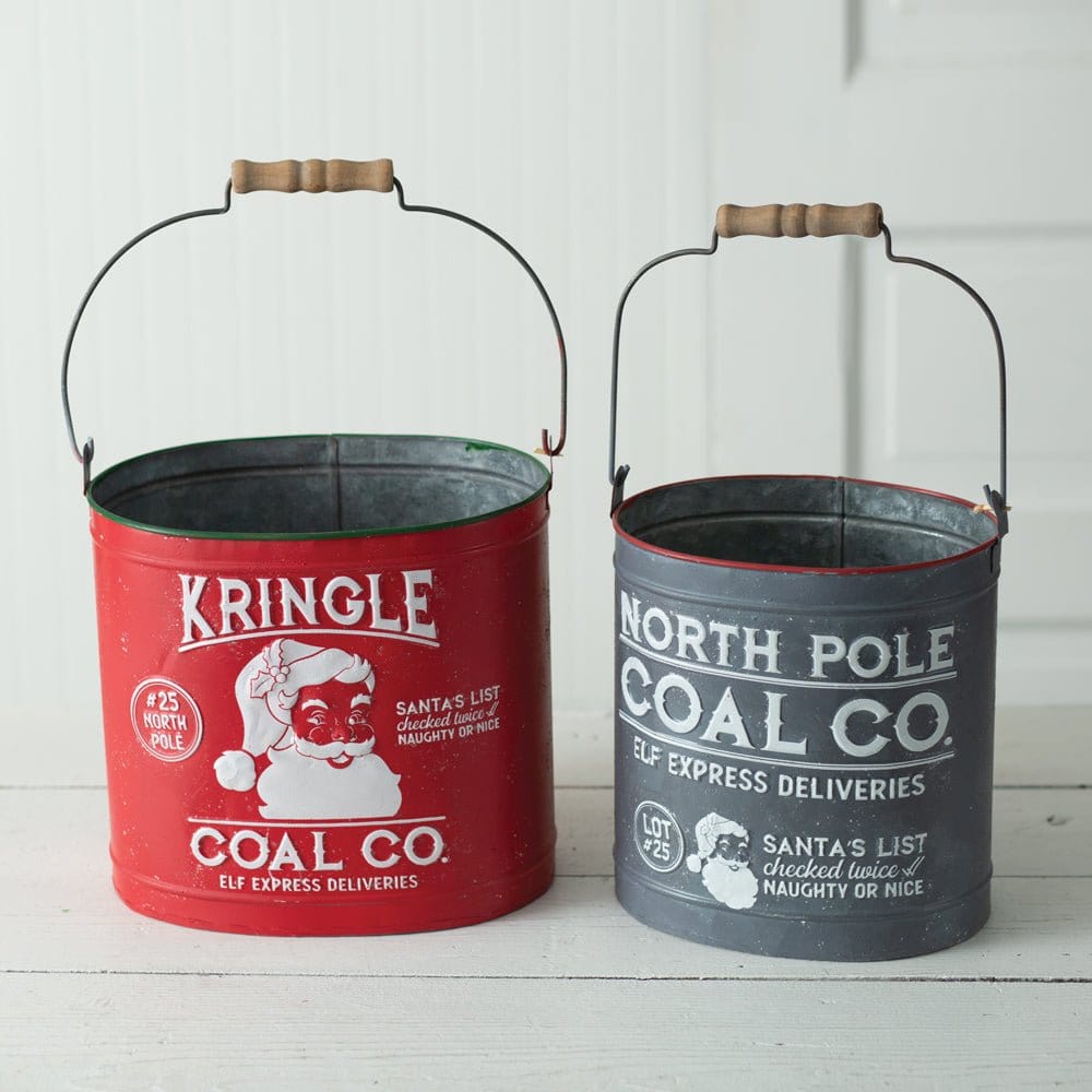 Galvanized Metal Christmas Coal Buckets Buckets Set of 2-CTW Home-The Village Merchant