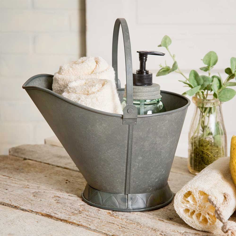 Galvanized Metal Coal Scuttle Pail / Bucket With Swinging Handle-CTW Home-The Village Merchant