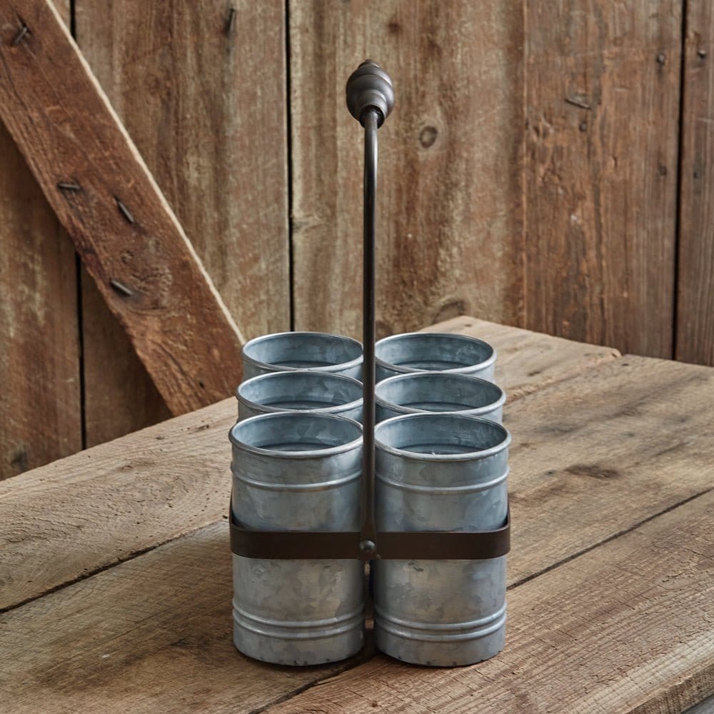 Galvanized Metal Cup Caddy / Carrier With Handle-CTW Home-The Village Merchant