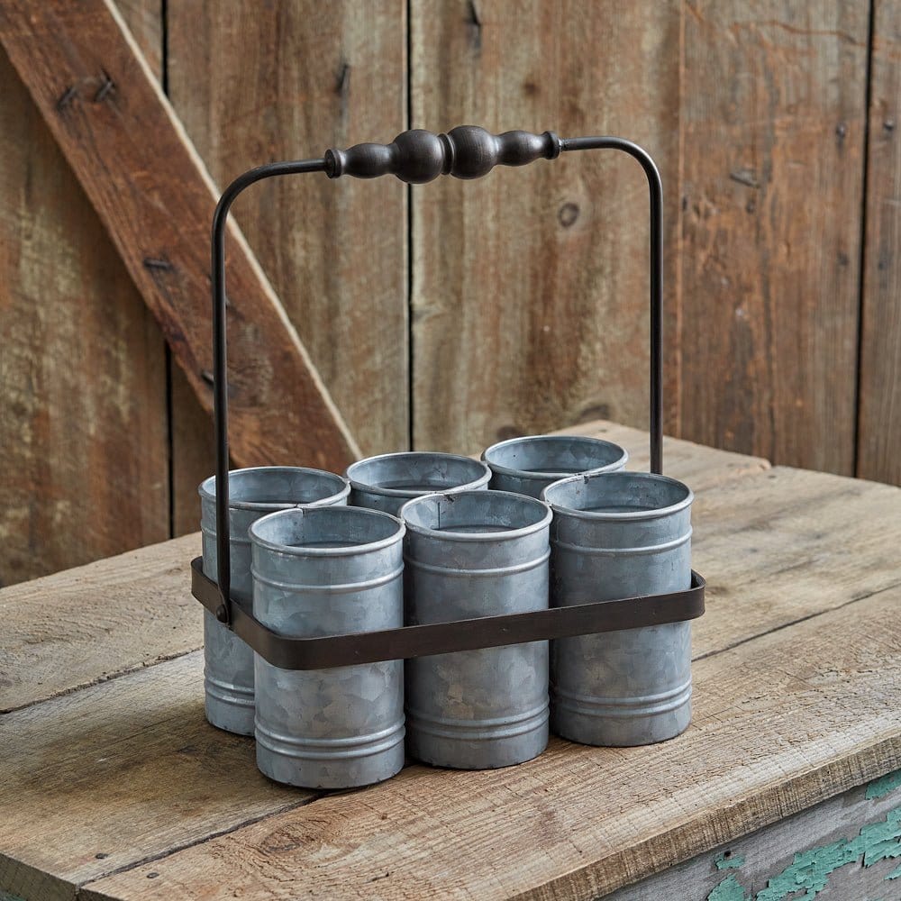 Galvanized Metal Cup Caddy / Carrier With Handle-CTW Home-The Village Merchant