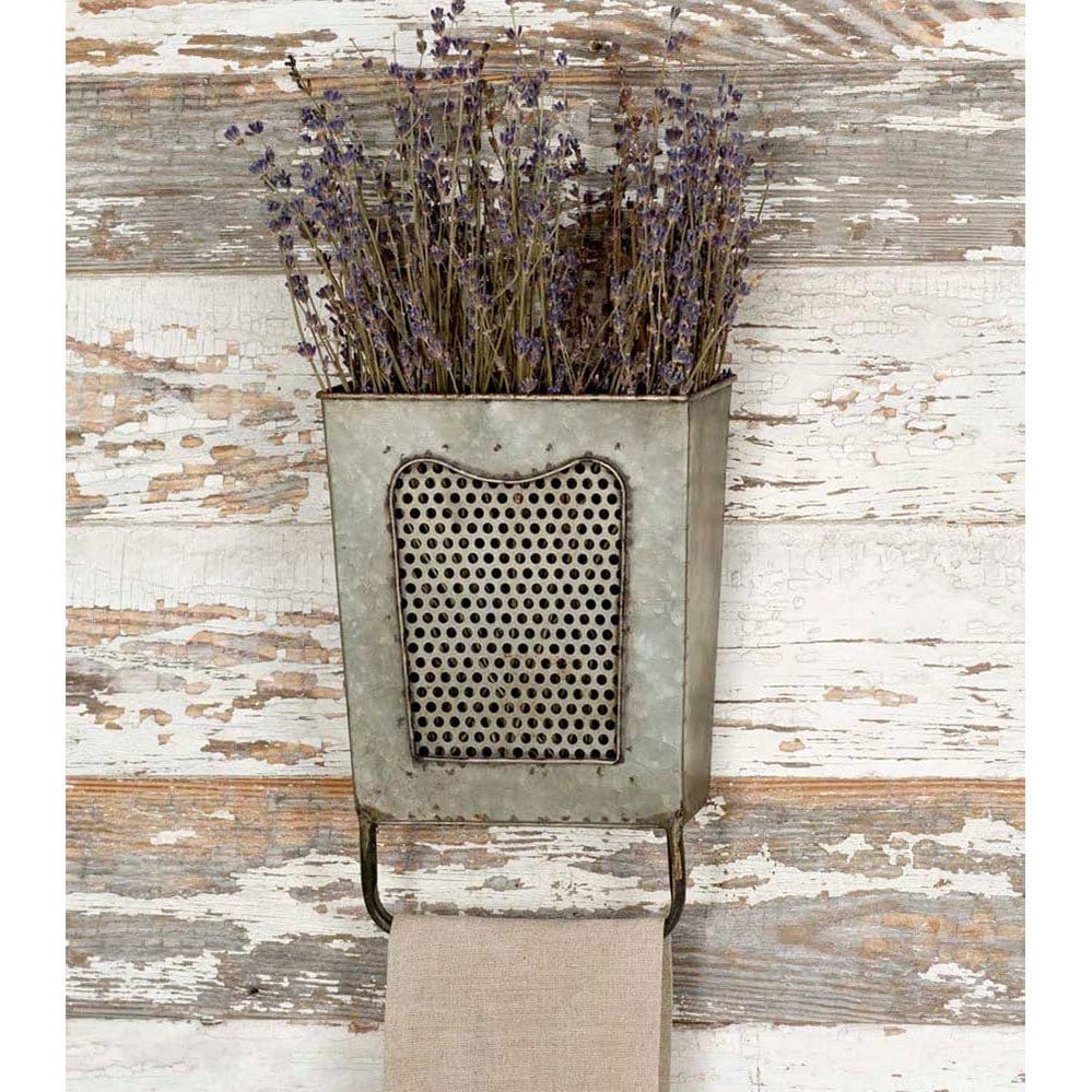 Galvanized Metal Dalton Wall Pocket / Bin With Towel Bar-CTW Home-The Village Merchant