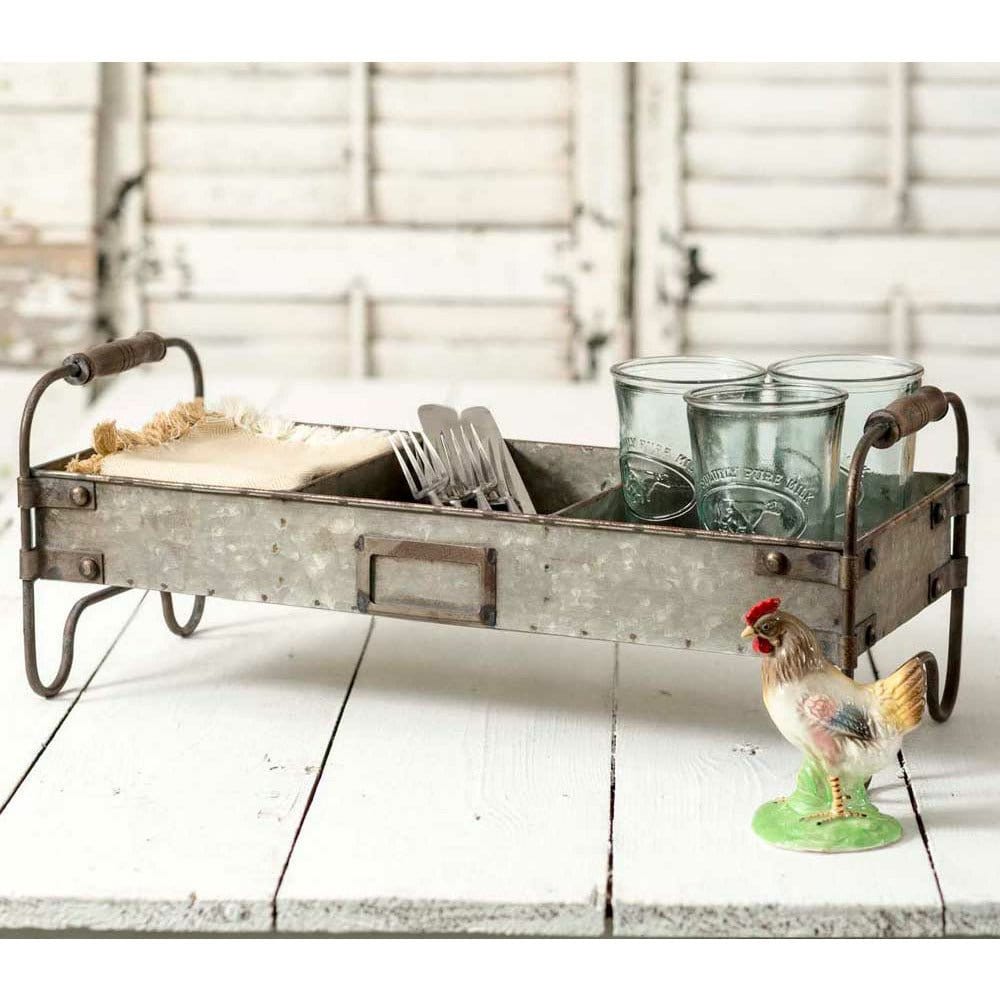 Galvanized Metal Divided Serving Tray With Stand-CTW Home-The Village Merchant