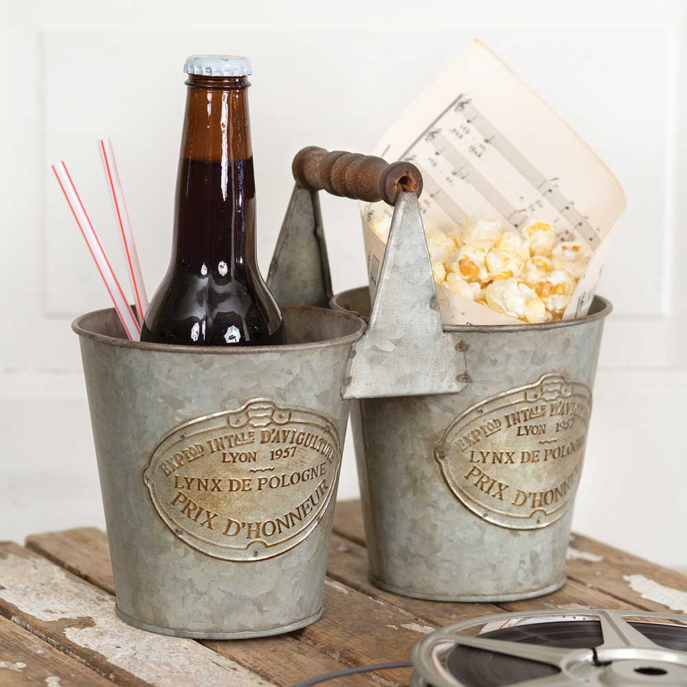 Galvanized Metal Double French Caddy / Organizer With Handle-CTW Home-The Village Merchant