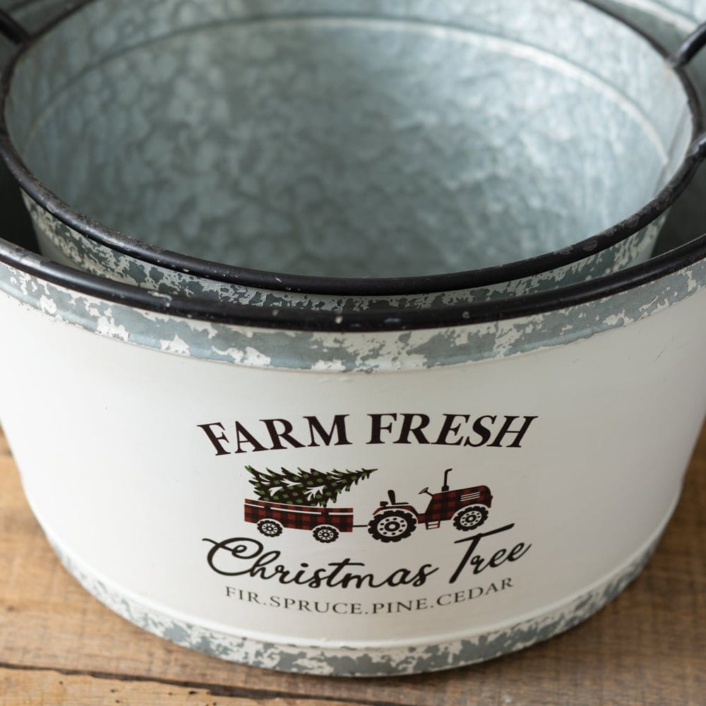 Galvanized Metal Farm Fresh Christmas Tree Bins Set of 2 - Assorted Sizes-CTW Home-The Village Merchant