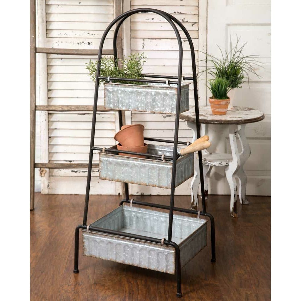 Galvanized Metal Floor Display Stand 3 Tier-CTW Home-The Village Merchant