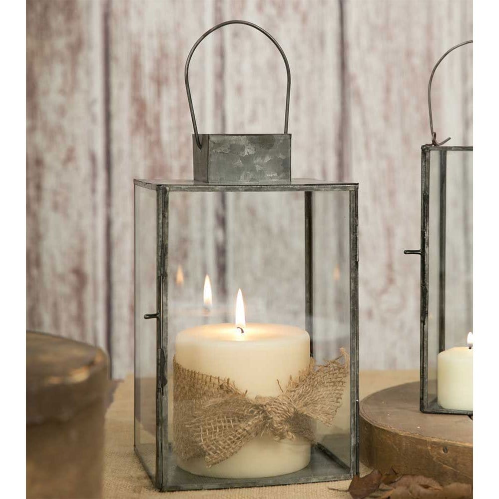 Galvanized Metal & Glass Large Hayworth Lantern For Pillar Candles-CTW Home-The Village Merchant