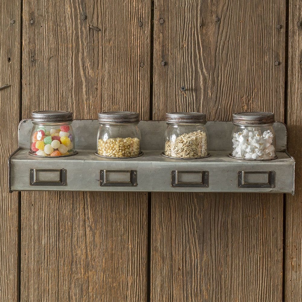Galvanized Metal & Glass Pint Jar Storage Bin / Organizer With Lids & Nameplates Set of 4-CTW Home-The Village Merchant