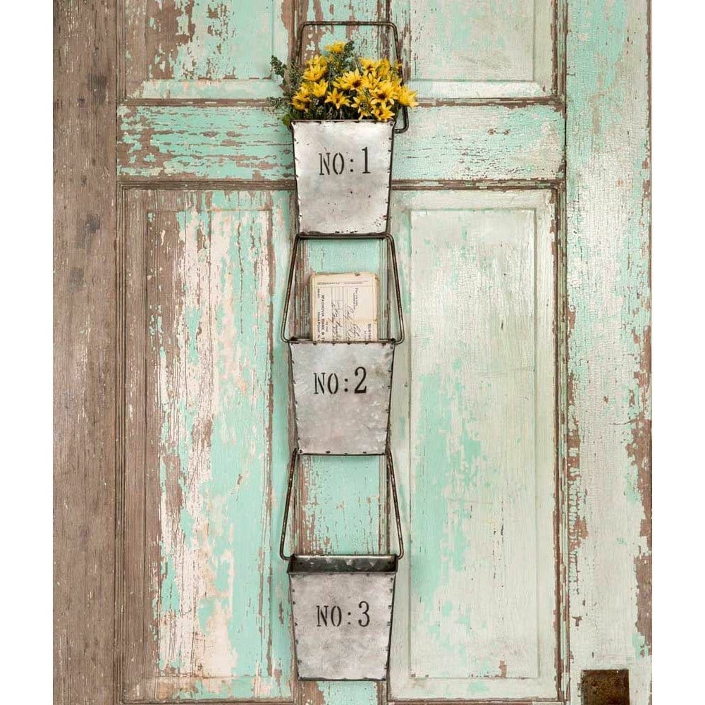 Galvanized Metal Hanging Numbered Wall Pocket / Bin Set of 3-CTW Home-The Village Merchant