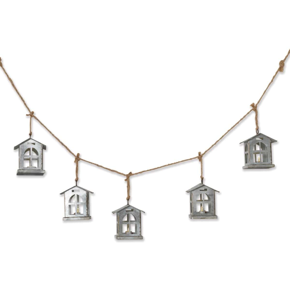 Galvanized Metal Lighted galvanized Metal House Garland 45" Long-Gerson-The Village Merchant