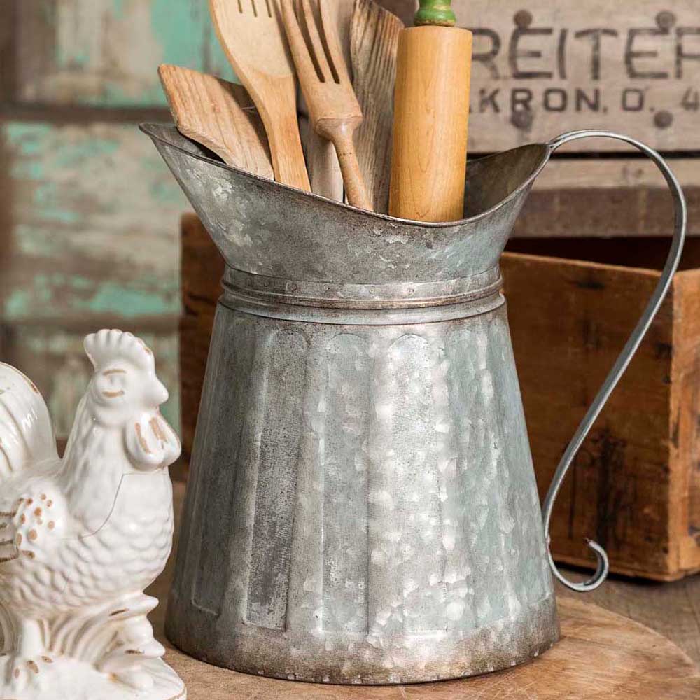 Galvanized Metal Milk Pitcher With Handle-CTW Home-The Village Merchant