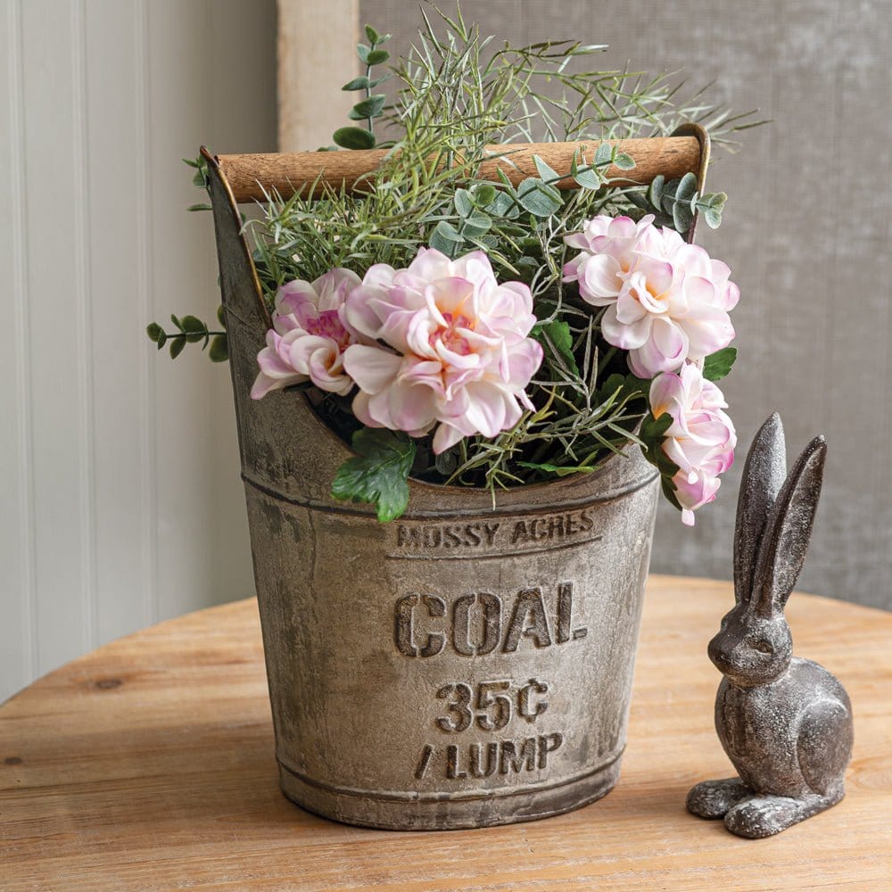 Galvanized Metal Mossy Acres 35¢ / Lump Coal Pail / Bucket With Wooden Handle-CTW Home-The Village Merchant