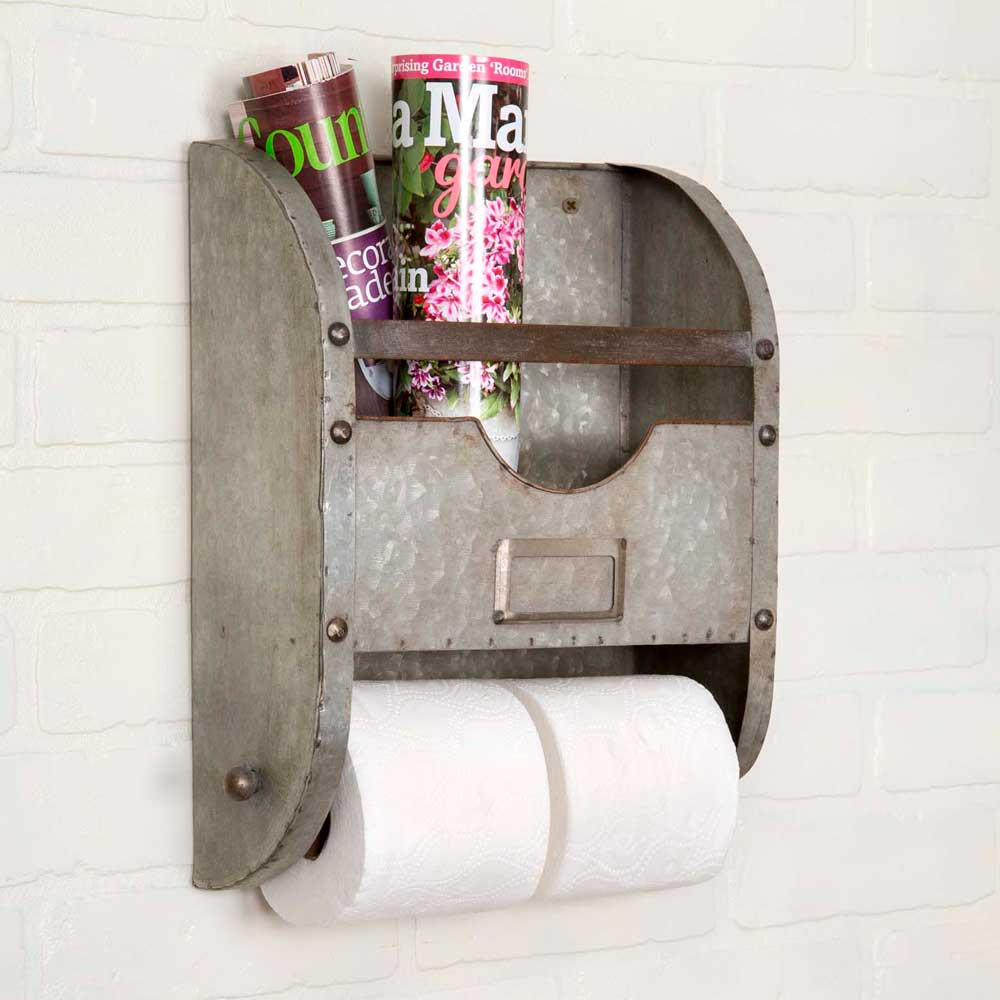 Galvanized Metal Nameplate Bathroom Caddy Toilet Paper Holder - Wall Mount-CTW Home-The Village Merchant