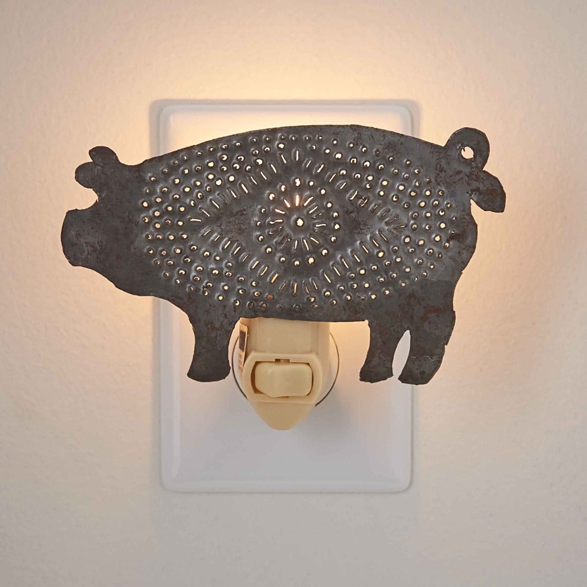 Galvanized Metal Punched Tin Pig Night Light-Park Designs-The Village Merchant
