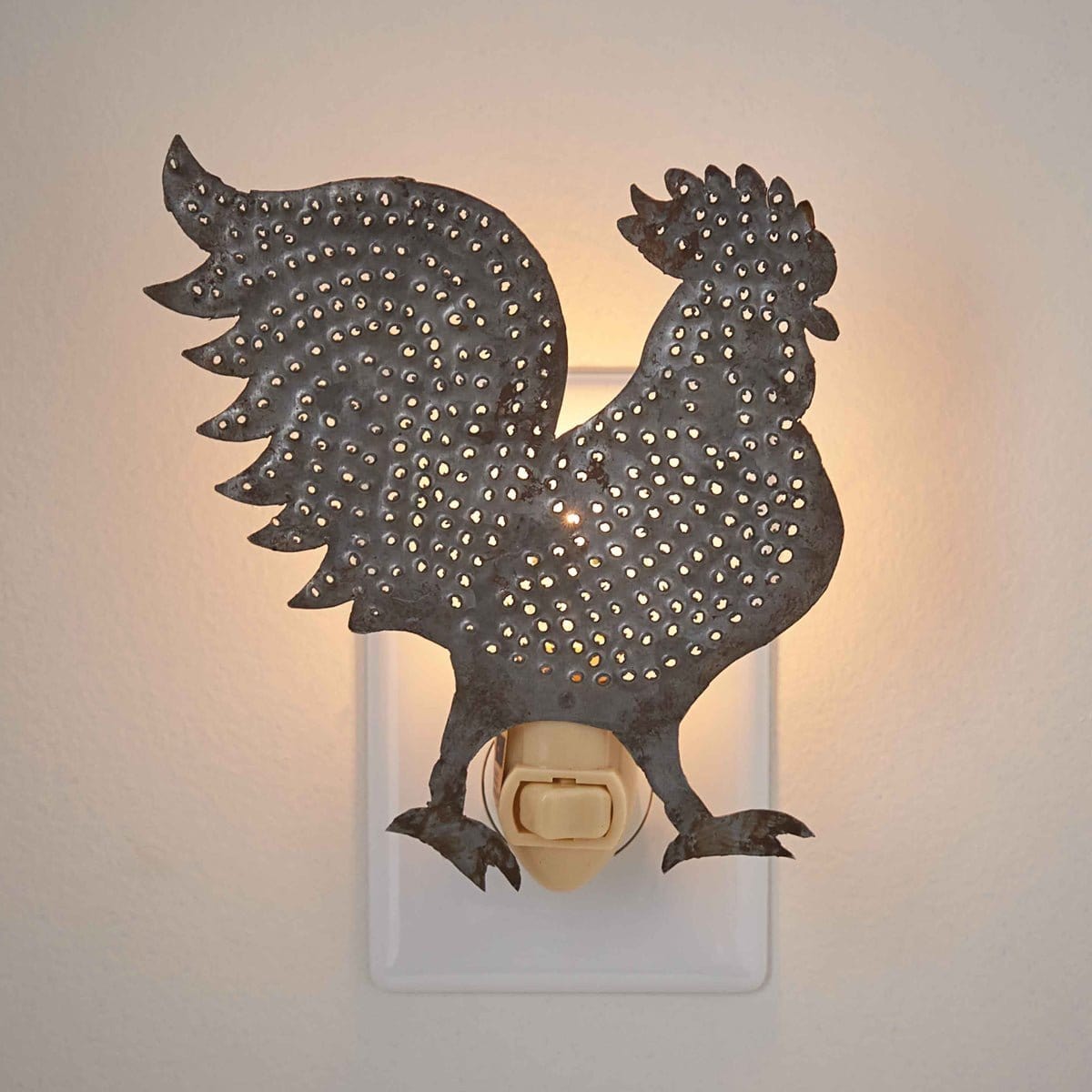 Galvanized Metal Punched Tin Rooster Night Light-Park Designs-The Village Merchant
