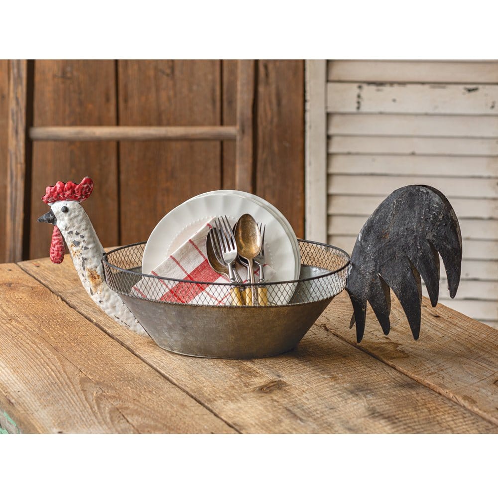Galvanized Metal Rooster Bowl-CTW Home-The Village Merchant