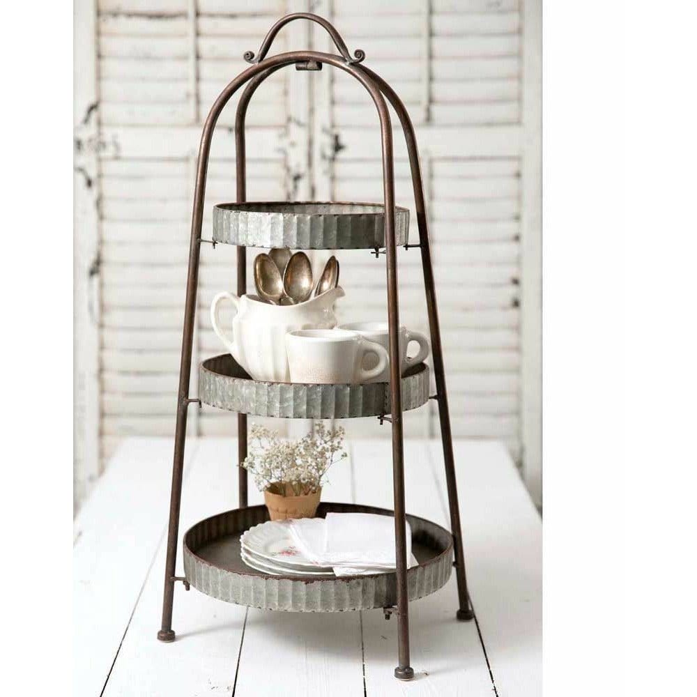 Galvanized Metal Stand For Display &amp; Serving Round 3 Tier-CTW Home-The Village Merchant